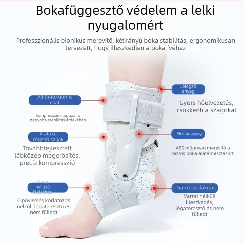 Rögzített megerősített boka-támasz, állítható, légáteresztő, szabad hajlítás védelemmel, ABS plastic