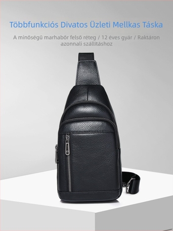 Férfi bőrből készült crossbody táska az üzleti stílushoz, kompakt, 8 hüvelykes laptophoz, elegáns, prémium minőség, 2025 tavasz