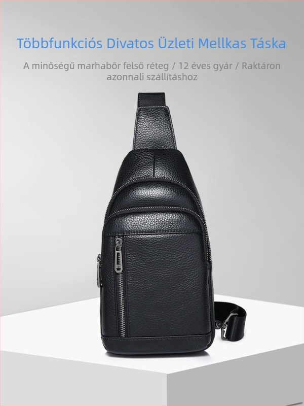 Férfi bőrből készült crossbody táska az üzleti stílushoz, kompakt, 8 hüvelykes laptophoz, elegáns, prémium minőség, 2025 tavasz