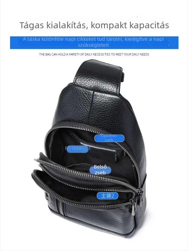 Férfi bőrből készült crossbody táska az üzleti stílushoz, kompakt, 8 hüvelykes laptophoz, elegáns, prémium minőség, 2025 tavasz
