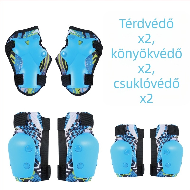 Gyerekeknek szóló hatrészes védőfelszerelés görkorizáshoz – térd-, könyökvédők, csukló- és tenyérvédők teknős mintával