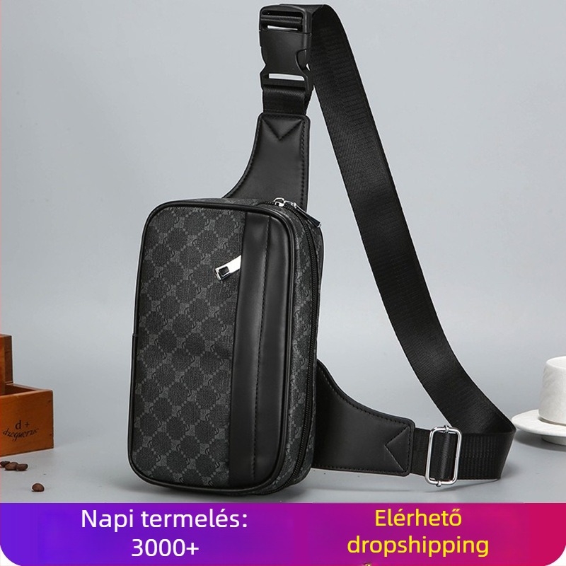 Férfi crossbody táska kockás mintával, minimalist városi stílus, mindennapi használathoz, utazásokhoz és üzleti célokra