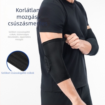 Kosárlabda könyökvédő elasztikus tömörítéssel, könyökízület védelmével és ütéscsillapító méhsejt szerkezettel