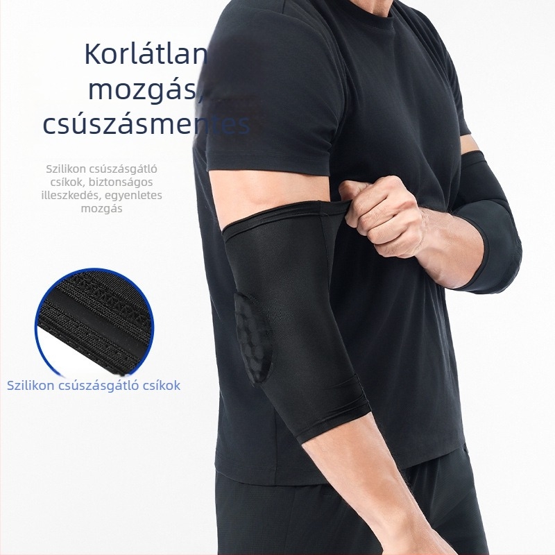 Kosárlabda könyökvédő elasztikus tömörítéssel, könyökízület védelmével és ütéscsillapító méhsejt szerkezettel
