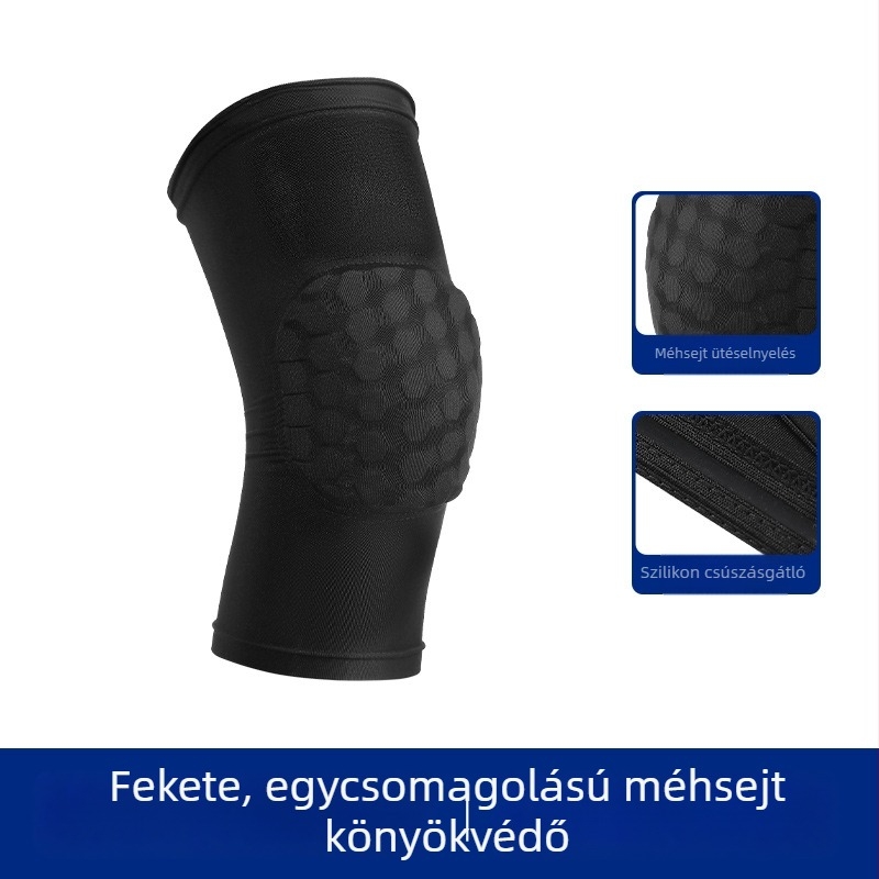 Kosárlabda könyökvédő elasztikus tömörítéssel, könyökízület védelmével és ütéscsillapító méhsejt szerkezettel