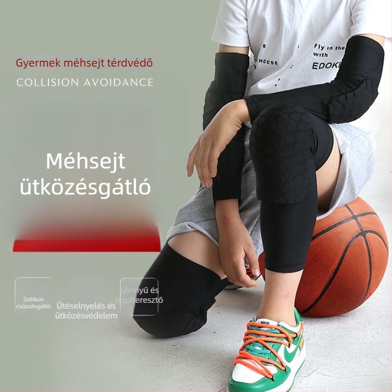 Gyermekeknek szóló térdvédő méhsejt mintázatú párnázással, kosárlabdához, lélegző és gyorsan száradó