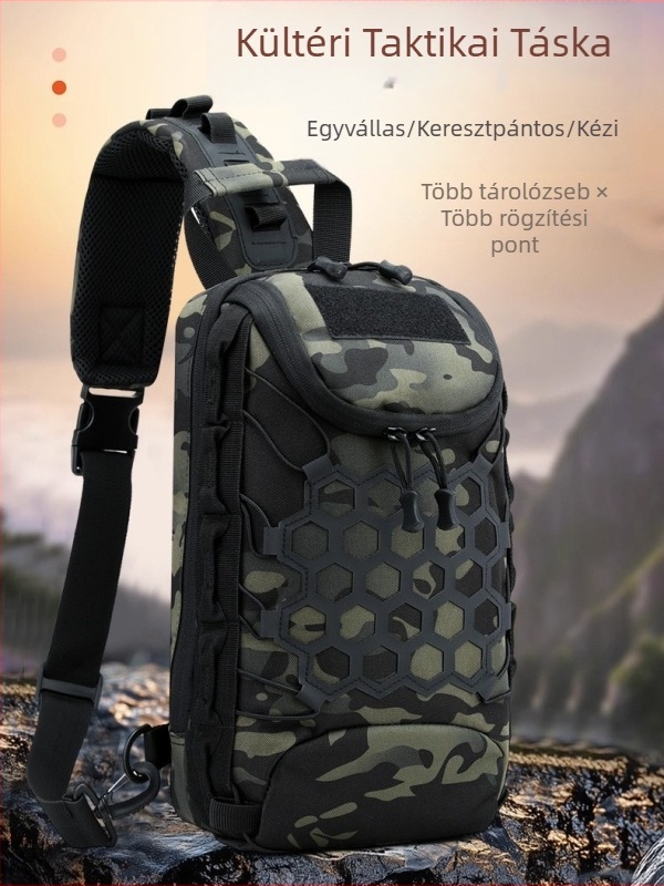 Férfi mellkas táska patchwork mintás kamuflázzal, utazáshoz, telefontartó rekesz, 8 hüvelykes méret