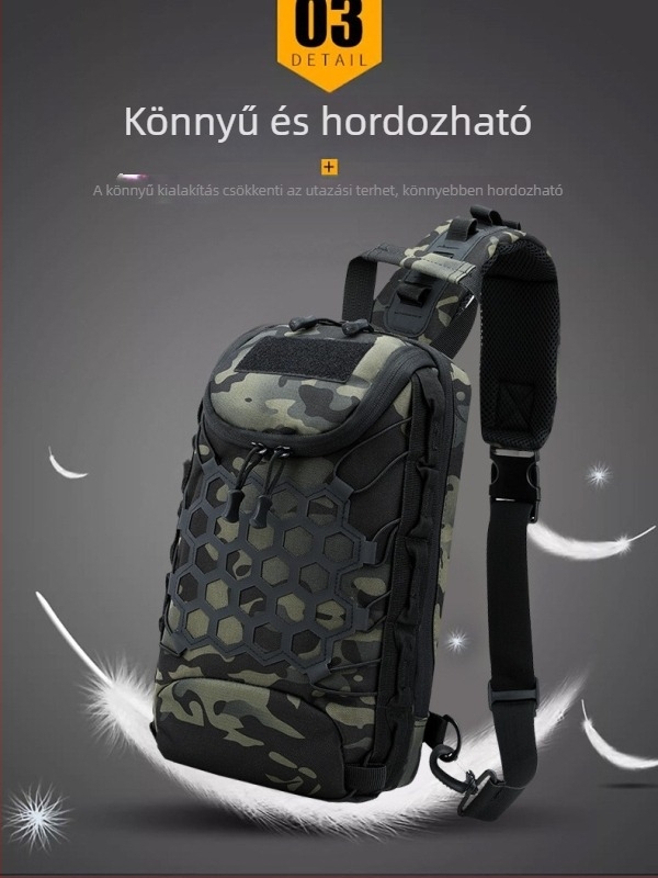 Férfi mellkas táska patchwork mintás kamuflázzal, utazáshoz, telefontartó rekesz, 8 hüvelykes méret
