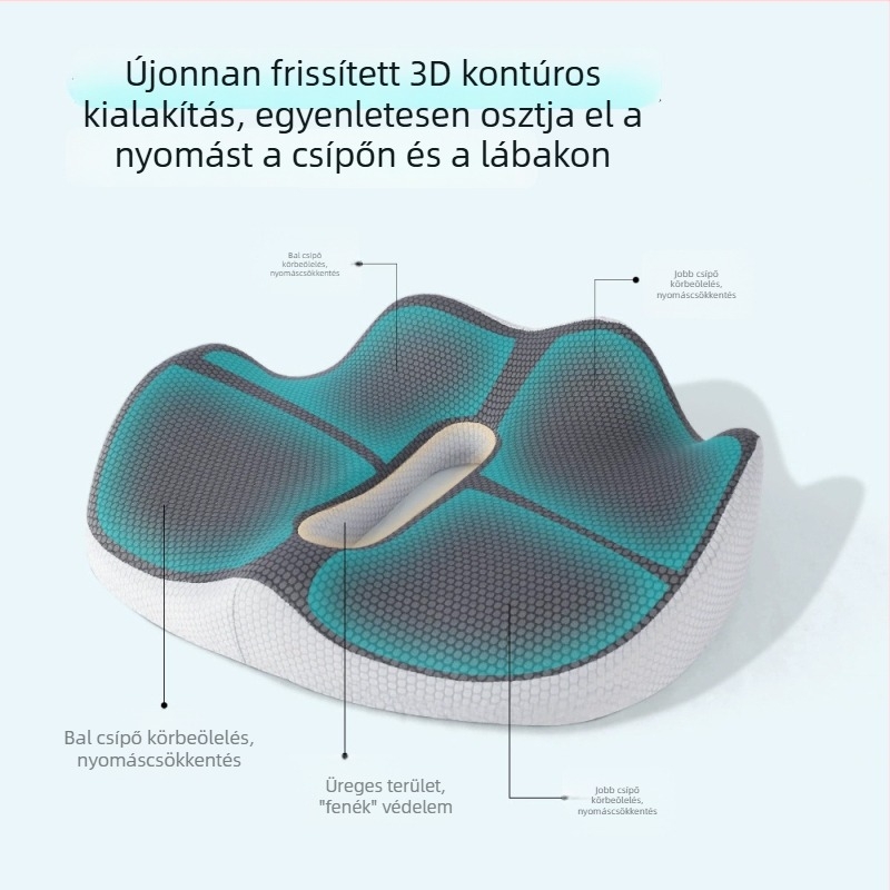 Memóriahabos ülőpárna, csúszásmentes és légáteresztő, csípőemelő párna hosszú üléshez az irodában