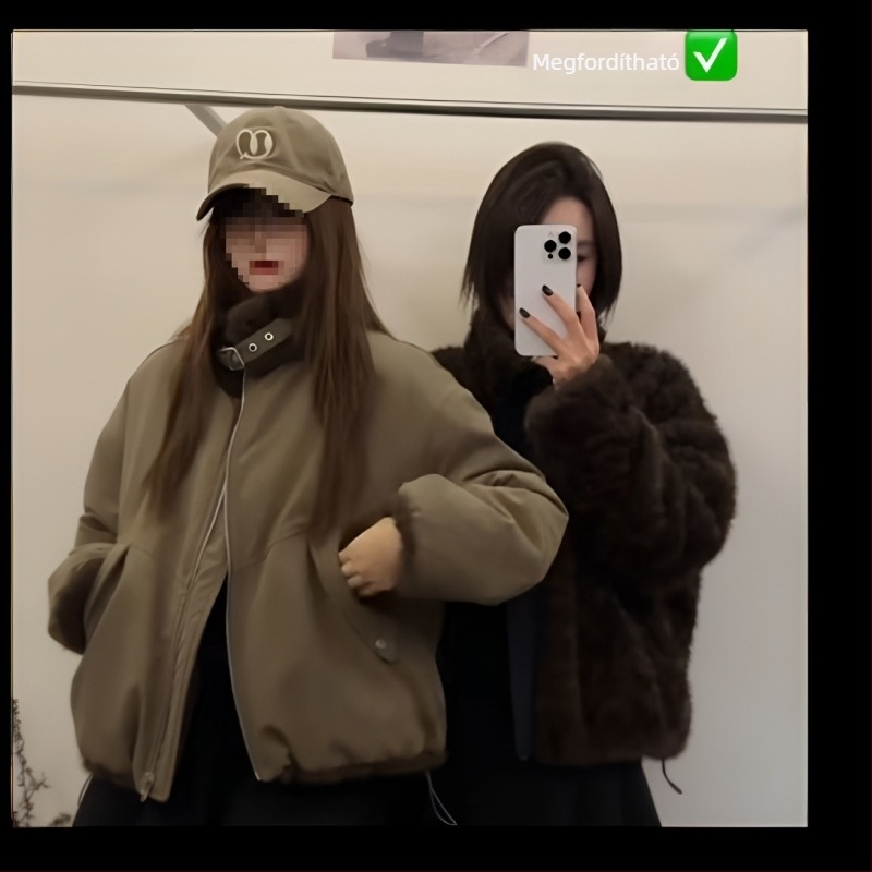 Női kétoldalas parkas műszőrme (mink) - laza szabás, tél 2025