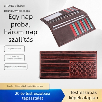 PU bőr pénztárca RFID-blokkolóval, több kártyatartó résszel, nemzeti zászló minta, nagy kapacitású, üzleti stílus