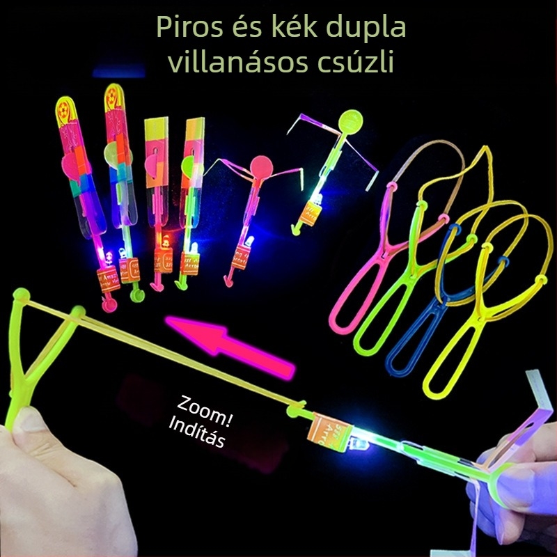 Fénylő csúzli LED-del, repülő nyilakkal és dupla villanással – gyerekjáték