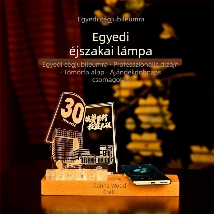 3D akril éjjeli fény naptárral - vezeték nélküli töltés, személyre szabható emlék