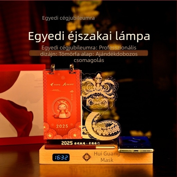 3D akril éjjeli fény naptárral - vezeték nélküli töltés, személyre szabható emlék
