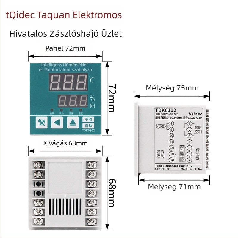 Tqidec Taiquan Elektromos hőmérséklet- és páratartalom-szabályozó WSK-Z(TH) TDK0302 Integrált fűtés- és páramentesítés szabályozása