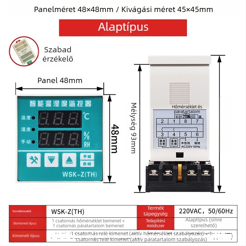 Tqidec Taiquan Elektromos hőmérséklet- és páratartalom-szabályozó WSK-Z(TH) TDK0302 Integrált fűtés- és páramentesítés szabályozása