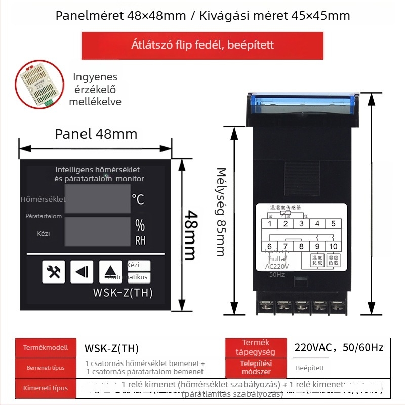 Tqidec Taiquan Elektromos hőmérséklet- és páratartalom-szabályozó WSK-Z(TH) TDK0302 Integrált fűtés- és páramentesítés szabályozása
