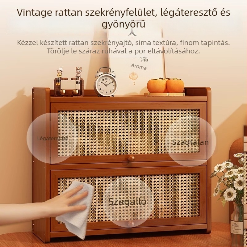 Háromszintes asztali tároló – porvédett irodai rendező otthonra, teáskészlet és csészék tartóval