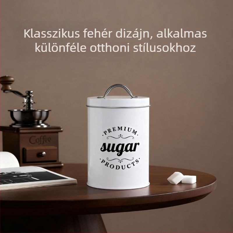 Skandináv stílusú nedvességálló teá-, cukor- és kávétároló fémdoboz