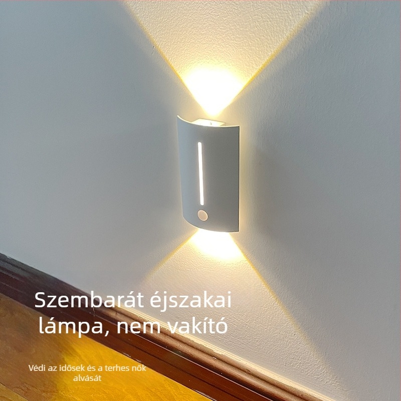 Intelligens, újratölthető éjjeli lámpa mozgásérzékelővel, fali lámpa hálószoba és folyosó számára