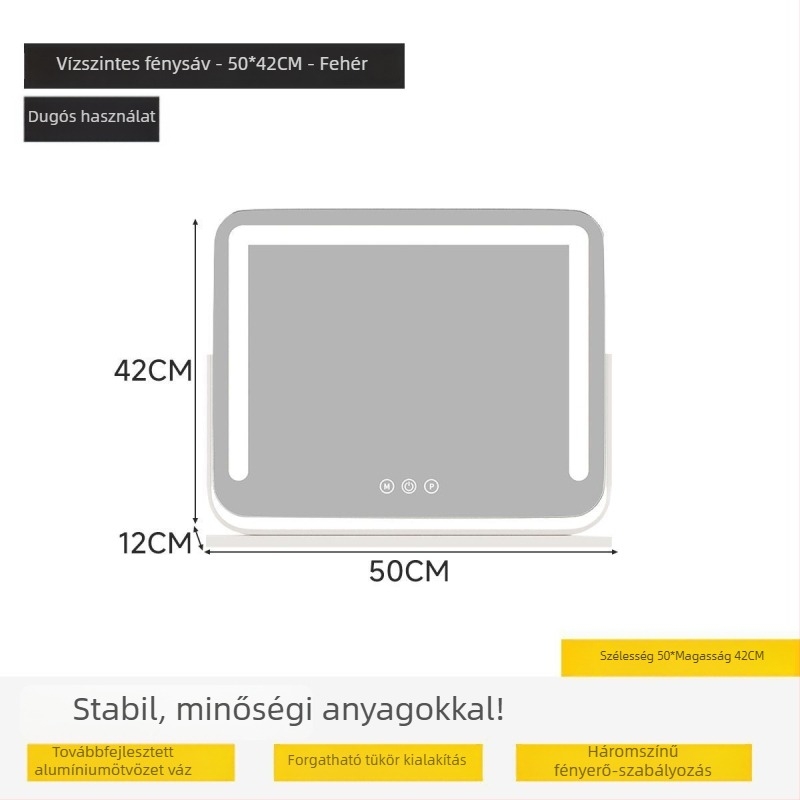 Nagy asztali sminktükör LED világítással, forgatható – okos tükör
