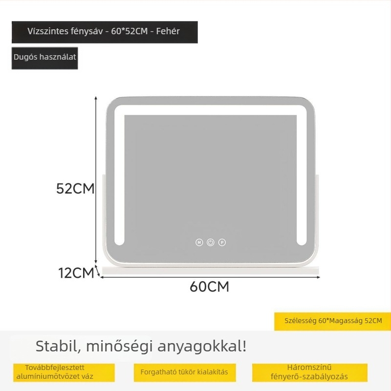 Nagy asztali sminktükör LED világítással, forgatható – okos tükör
