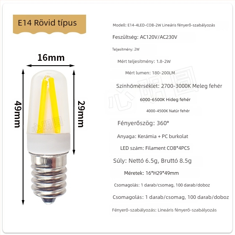 LED filamentszálas izzó 4W, G9 és E14 foglalat, dimmable, 220V, lakásban használható csillárhoz és asztali lámpához