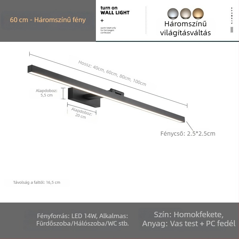 LED előre világító fürdőszobai tükörszekrény sminktükörrel, modern minimalista stílus