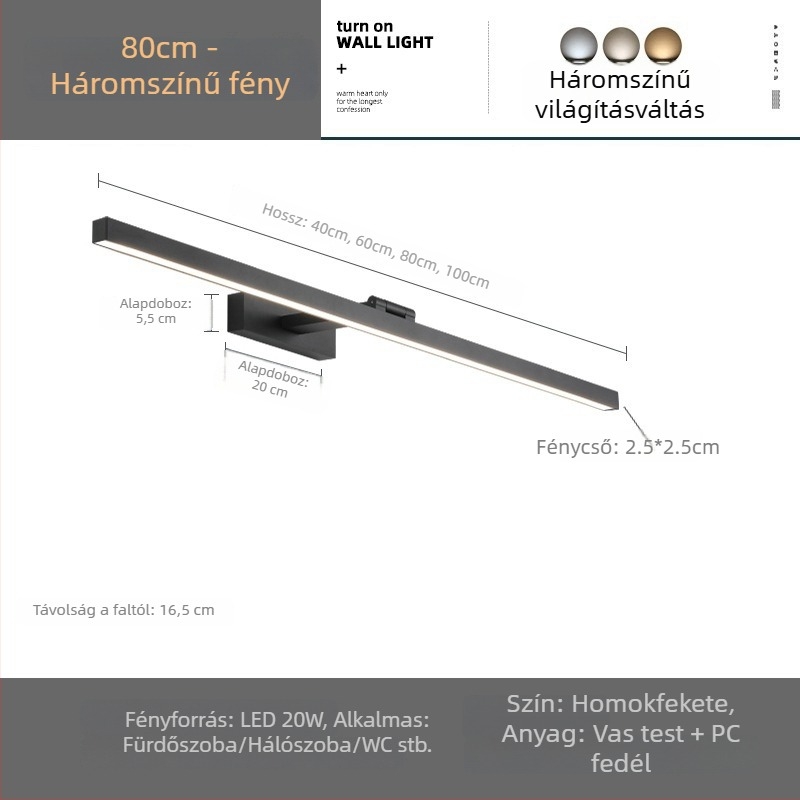 LED előre világító fürdőszobai tükörszekrény sminktükörrel, modern minimalista stílus