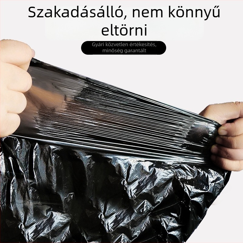 Háztartási lapos szájú műanyag zacskók, perforált, nagy tekercs, húzózsinóros, vastagított, konyha és iroda, nagy méret