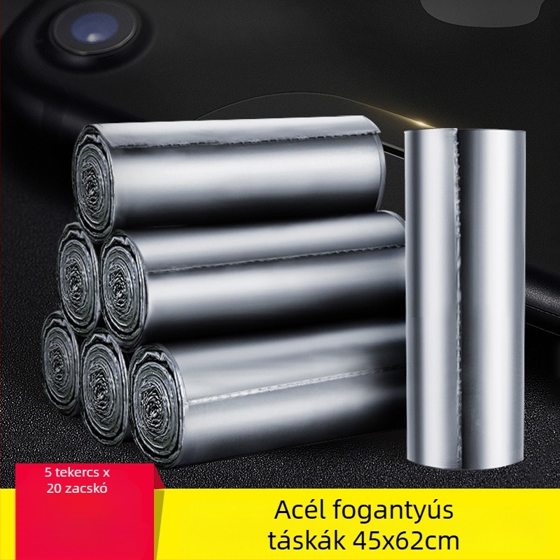 Háztartási lapos szájú műanyag zacskók, perforált, nagy tekercs, húzózsinóros, vastagított, konyha és iroda, nagy méret