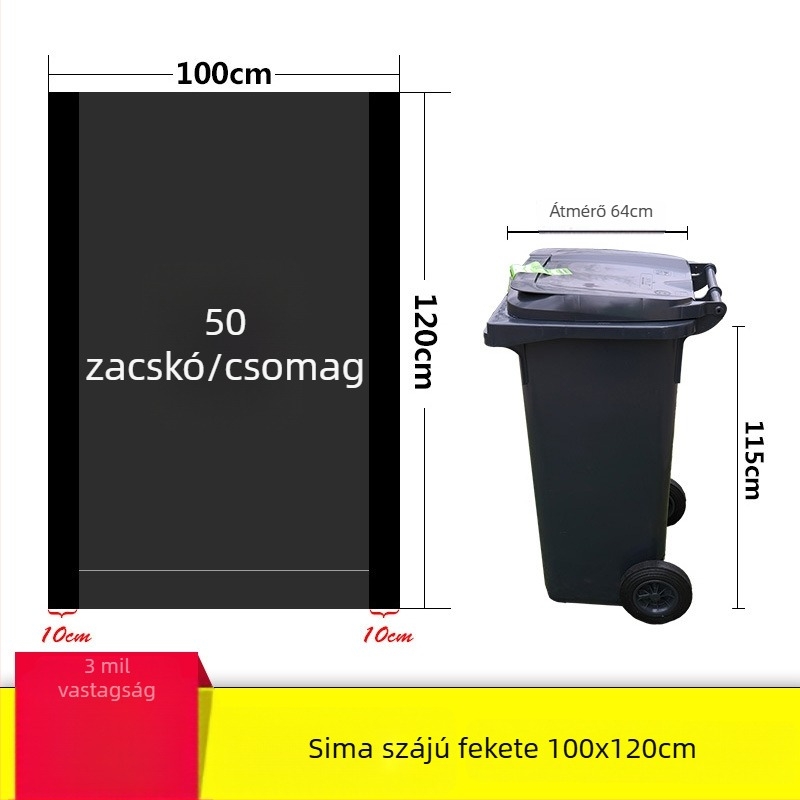 Háztartási lapos szájú műanyag zacskók, perforált, nagy tekercs, húzózsinóros, vastagított, konyha és iroda, nagy méret