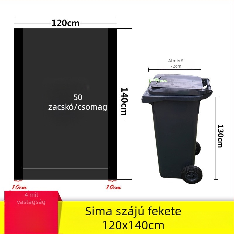 Háztartási lapos szájú műanyag zacskók, perforált, nagy tekercs, húzózsinóros, vastagított, konyha és iroda, nagy méret