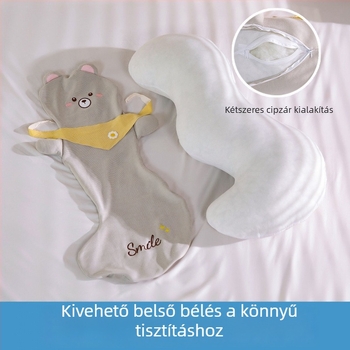Hosszú pamut párna karikatúra dizájnnal terhességhez, oldalsó alváshoz, levehető huzattal