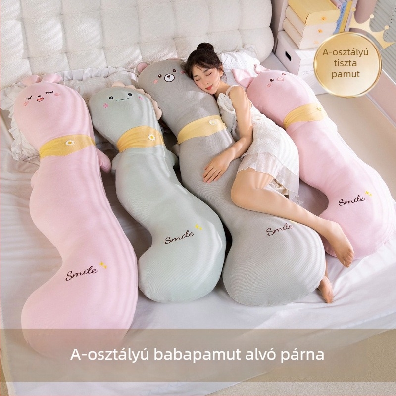 Hosszú pamut párna karikatúra dizájnnal terhességhez, oldalsó alváshoz, levehető huzattal