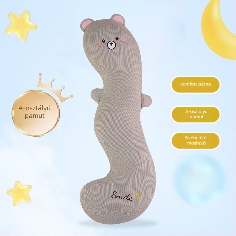 Hosszú pamut párna karikatúra dizájnnal terhességhez, oldalsó alváshoz, levehető huzattal