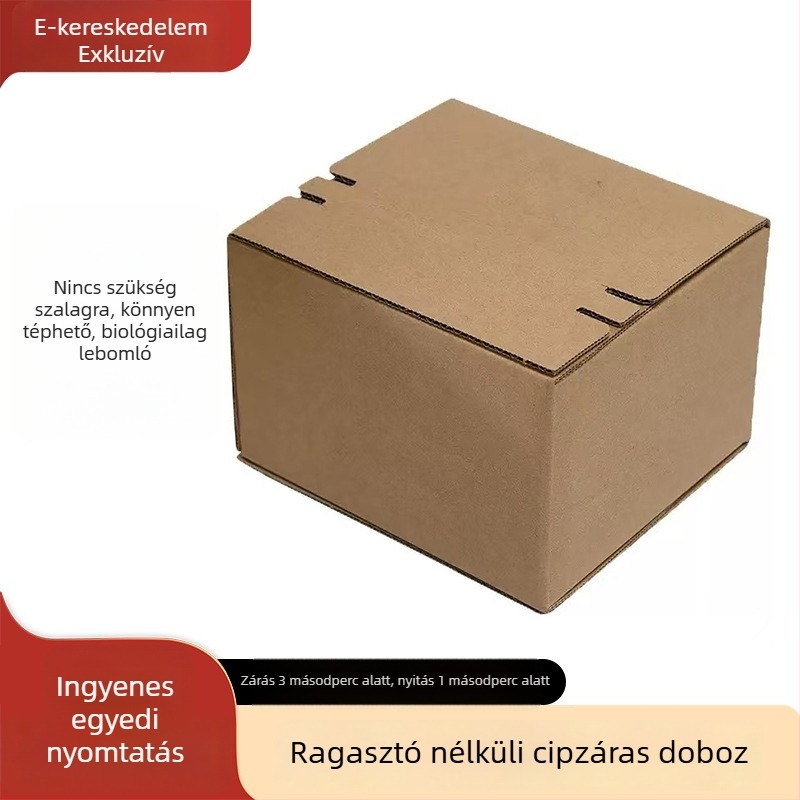 Cipzáros kartondoboz, ragasztó nélkül téphető, e-kereskedelmi logisztikai csomagoláshoz