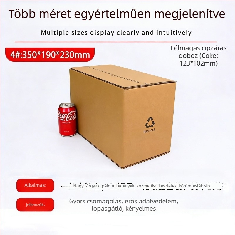 Cipzáros kartondoboz, ragasztó nélkül téphető, e-kereskedelmi logisztikai csomagoláshoz