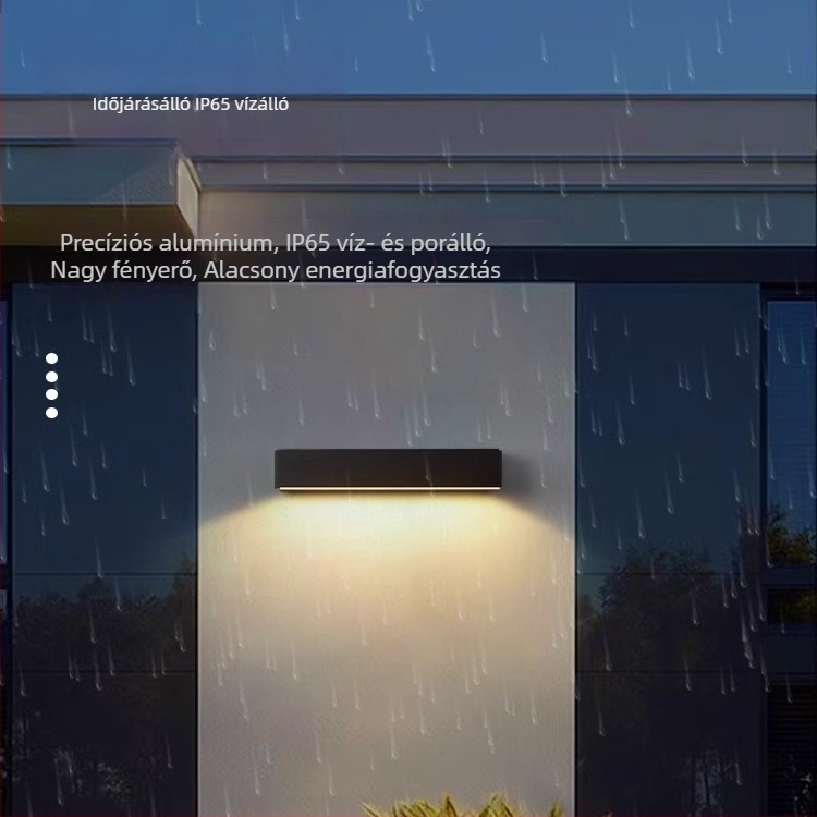 Napelemes kültéri falikar – vízálló, lineáris LED lámpa homlokzatra és kertbe