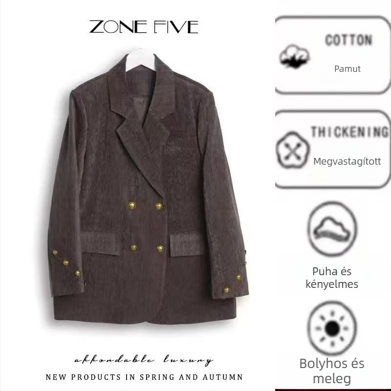 Női chenille zakó, vastagabb kivitelű az őszi-téli szezonra, koreai stílus, laza szabás, kifinomult retro elegancia