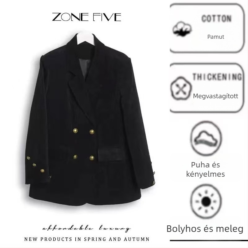 Női chenille zakó, vastagabb kivitelű az őszi-téli szezonra, koreai stílus, laza szabás, kifinomult retro elegancia