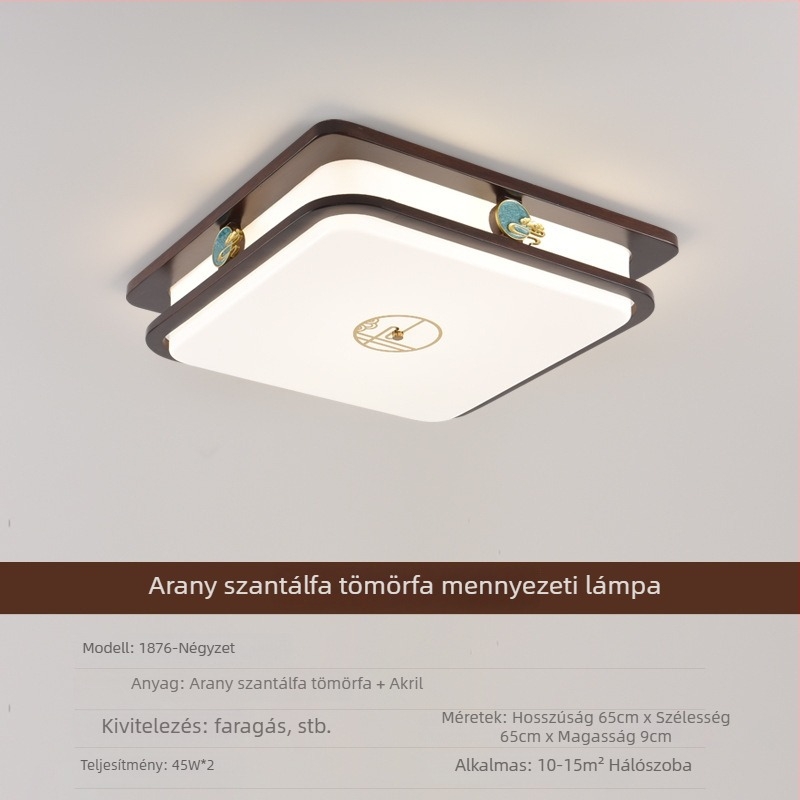 Új kínai stílusú szemvédő mennyezeti lámpa, téglalap alakú, fekete dió árnyalatú, tömörfa, nappali és hálószoba világítás, LED, modell 8542