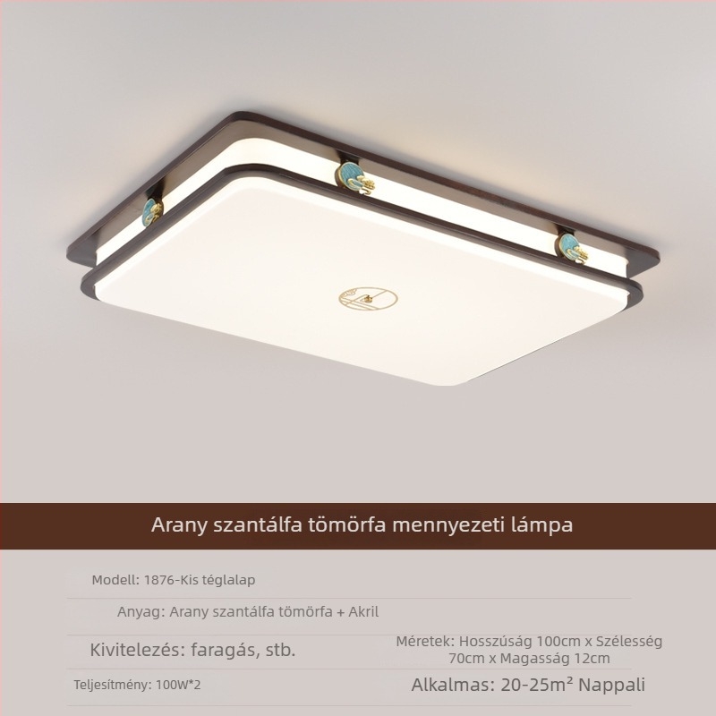 Új kínai stílusú szemvédő mennyezeti lámpa, téglalap alakú, fekete dió árnyalatú, tömörfa, nappali és hálószoba világítás, LED, modell 8542