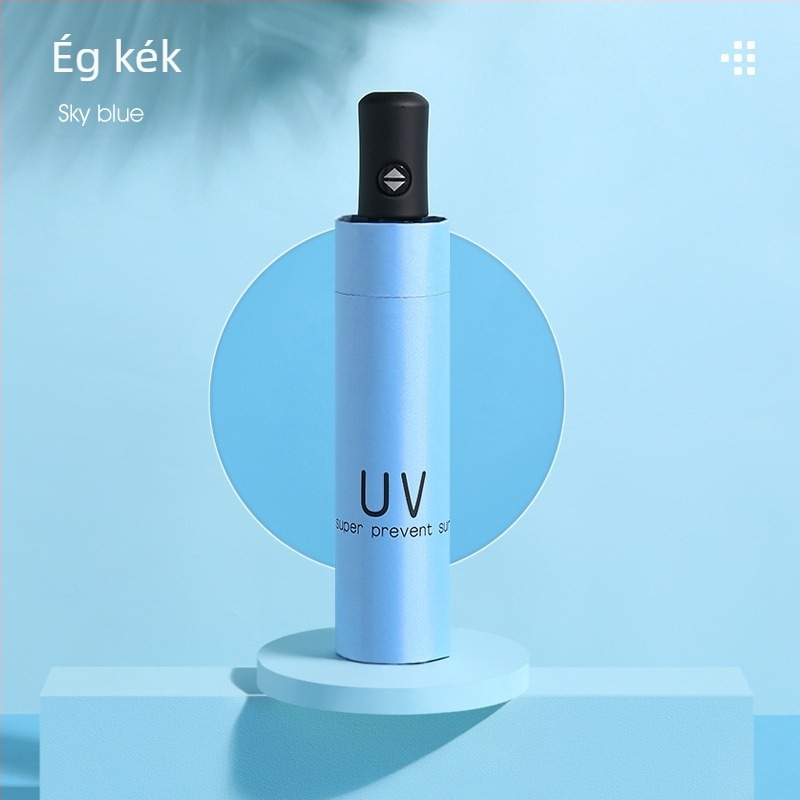 Automatikus nyitású háromrészes esernyő UV-védelemmel, fekete anyag, logónyomtatás reklámcélú használatra