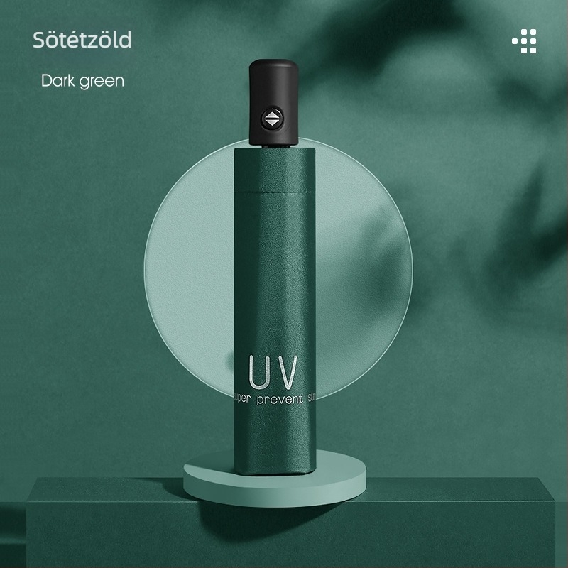 Automatikus nyitású háromrészes esernyő UV-védelemmel, fekete anyag, logónyomtatás reklámcélú használatra