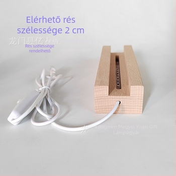 Hosszú bükkfa alap 3D éjszakai fényhez, akril téglalap-lámpatartó
