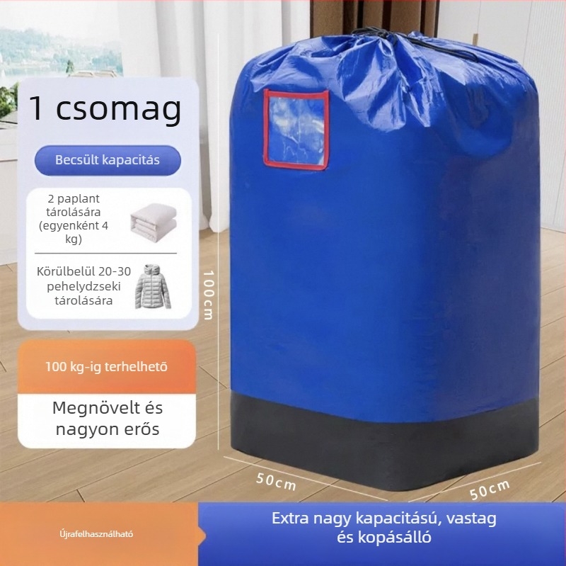 PE-bevonatú műanyag szőtt táska, nagy kapacitású, átlátszó zsebekkel, vízálló, önzáró záródású, költöztetésre és csomagküldésre