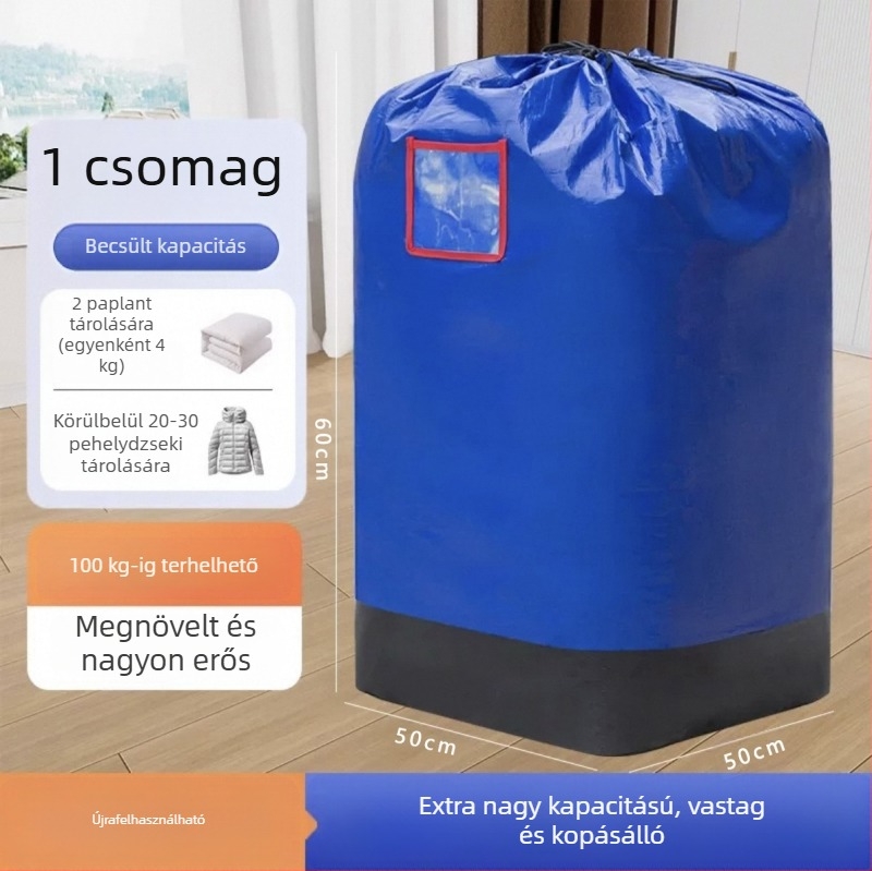 PE-bevonatú műanyag szőtt táska, nagy kapacitású, átlátszó zsebekkel, vízálló, önzáró záródású, költöztetésre és csomagküldésre