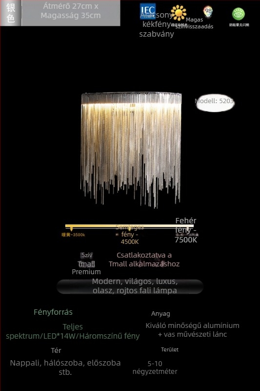 Moderne falikar bojt díszítéssel, LED-del, alumínium árnyékolóval, olasz stílusú könnyű luxus