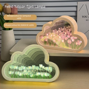 Kézzel készített tulipános éjjeli fény - asztali dekoráció, hangulatos világítás